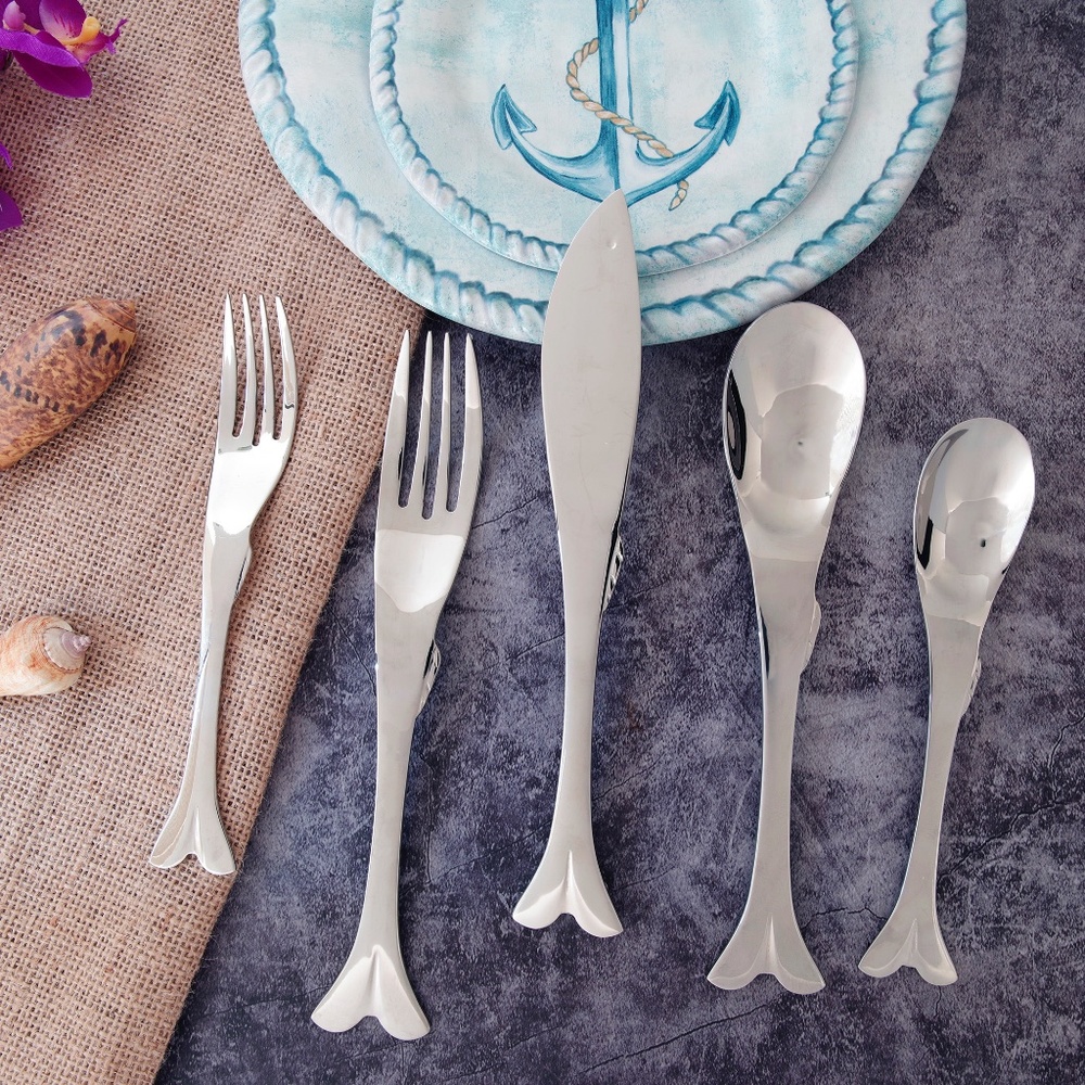 20-Piece Fish Shaped 18/8 Stainless Steel Flatware Set Service for 4 Include Kni